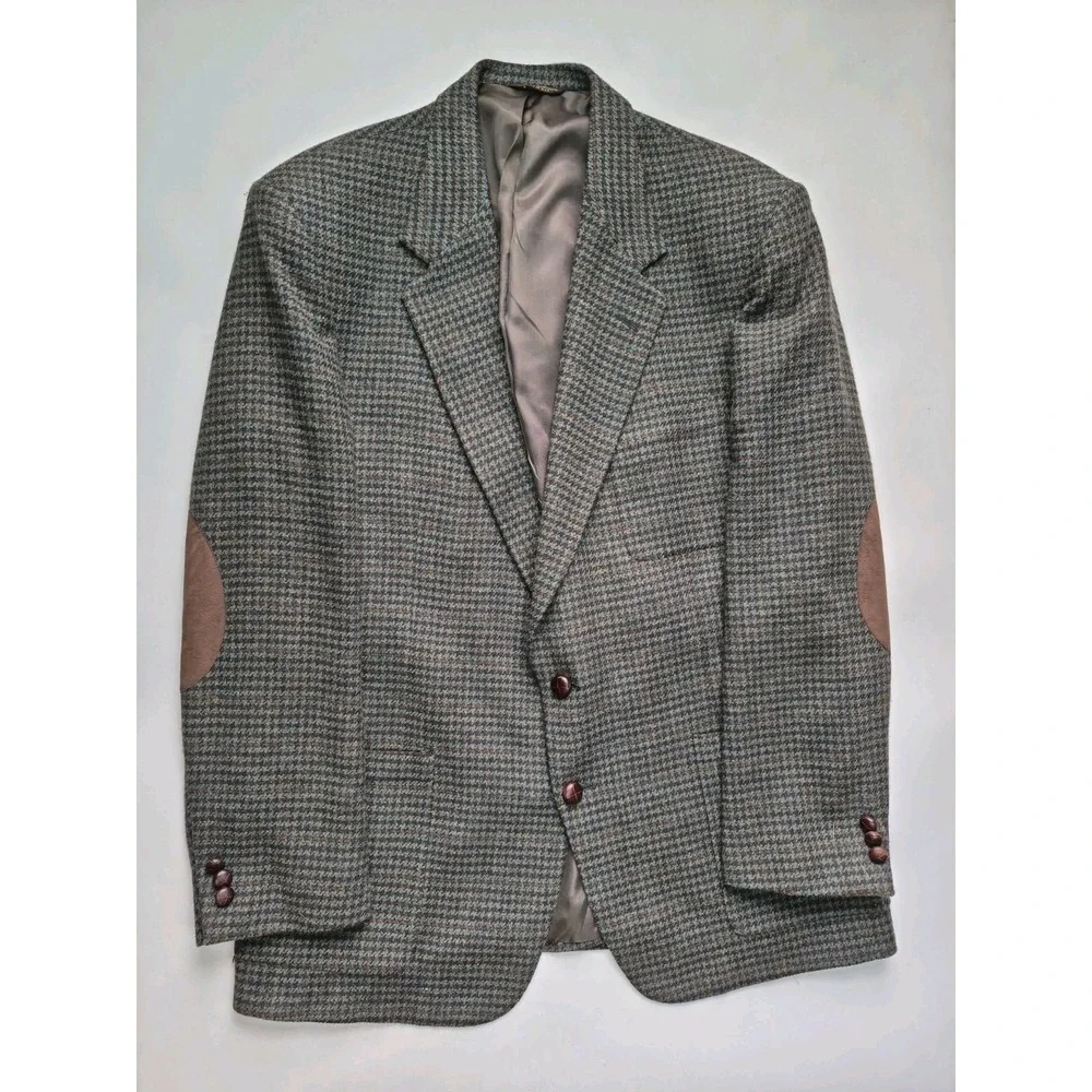 Allyn Saint George Mens Vintage Wool Sports Coat 45L Teal Brown Check USA W706